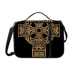 Gold Celtic Knot Cross Print Shoulder Strap Bible Bag