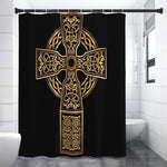 Gold Celtic Knot Cross Print Shower Curtain