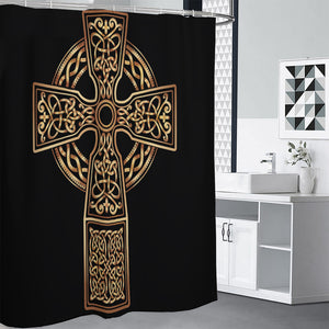 Gold Celtic Knot Cross Print Shower Curtain