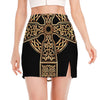 Gold Celtic Knot Cross Print Side Slit Mini Skirt