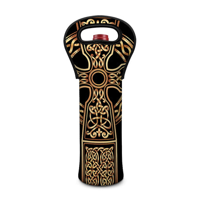 Gold Celtic Knot Cross Print Single Neoprene Wine Tote
