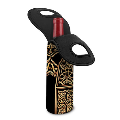 Gold Celtic Knot Cross Print Single Neoprene Wine Tote