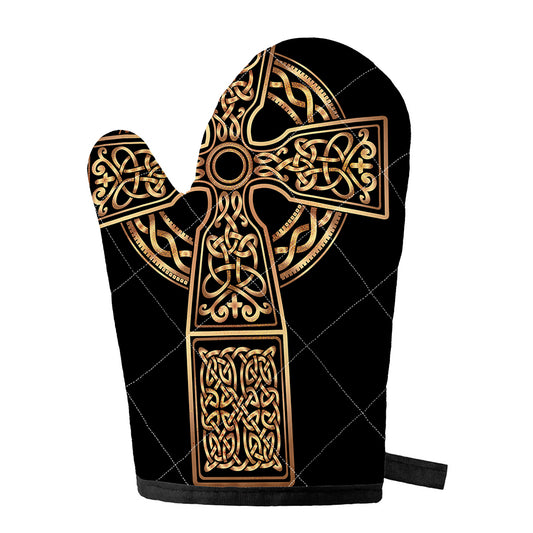 Gold Celtic Knot Cross Print Single Oven Mitt