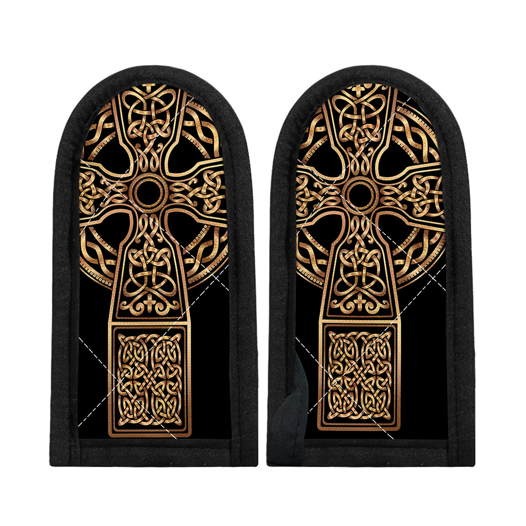 Gold Celtic Knot Cross Print Skillet Handle Cover