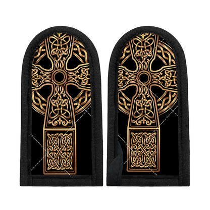 Gold Celtic Knot Cross Print Skillet Handle Cover