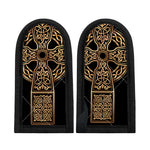 Gold Celtic Knot Cross Print Skillet Handle Cover