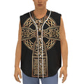 Gold Celtic Knot Cross Print Sleeveless Baseball Jersey