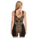 Gold Celtic Knot Cross Print Sleeveless One Piece Swimsuit