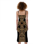 Gold Celtic Knot Cross Print Slim Fit Midi Cami Dress