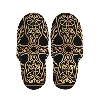 Gold Celtic Knot Cross Print Slippers