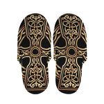 Gold Celtic Knot Cross Print Slippers