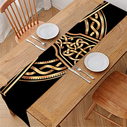Gold Celtic Knot Cross Print Table Runner