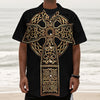 Gold Celtic Knot Cross Print Textured Short Sleeve Shirt