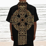 Gold Celtic Knot Cross Print Textured Short Sleeve Shirt