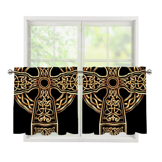 Gold Celtic Knot Cross Print Tier Curtains