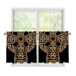 Gold Celtic Knot Cross Print Tier Curtains