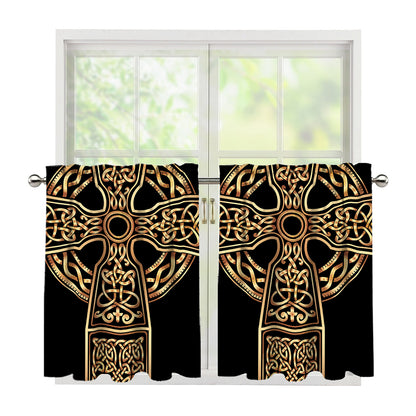 Gold Celtic Knot Cross Print Tier Curtains