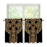 Gold Celtic Knot Cross Print Tier Curtains