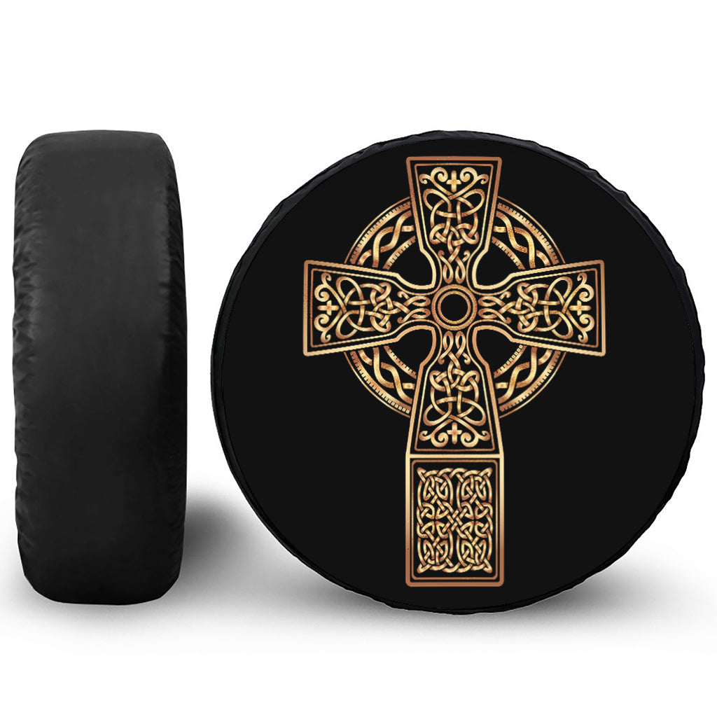 Gold Celtic Knot Cross Print Tire Cover