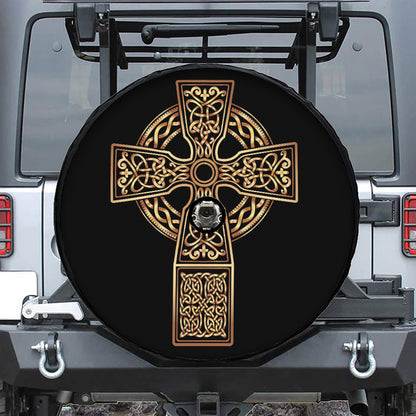 Gold Celtic Knot Cross Print Tire Cover With Camera Hole