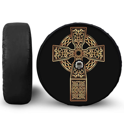 Gold Celtic Knot Cross Print Tire Cover With Camera Hole
