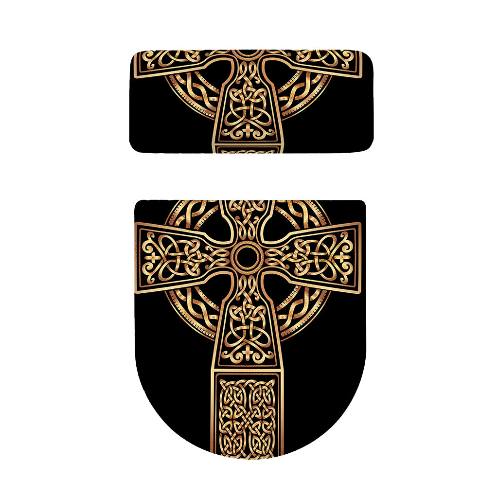 Gold Celtic Knot Cross Print Toilet Lid And Tank Cover Set