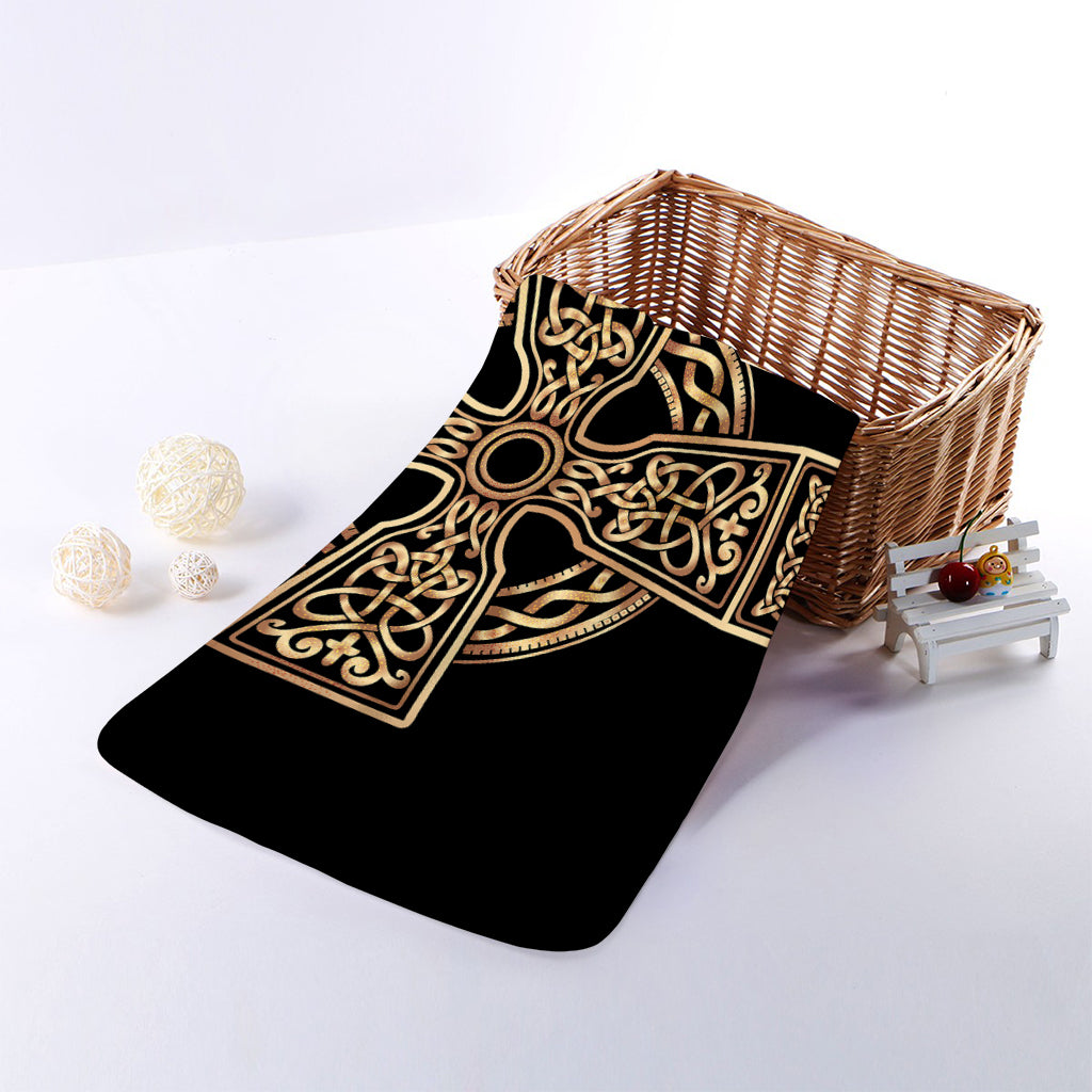 Gold Celtic Knot Cross Print Towel
