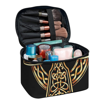 Gold Celtic Knot Cross Print Travel Makeup Bag