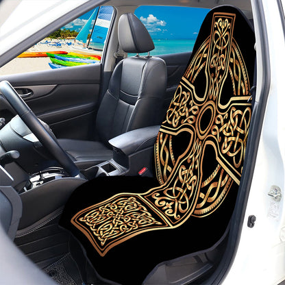 Gold Celtic Knot Cross Print Waterproof Car Seat Cover
