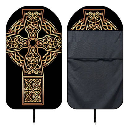 Gold Celtic Knot Cross Print Waterproof Car Seat Cover