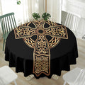 Gold Celtic Knot Cross Print Waterproof Round Tablecloth