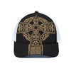 Gold Celtic Knot Cross Print White Mesh Trucker Cap