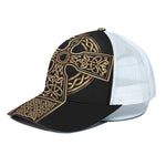 Gold Celtic Knot Cross Print White Mesh Trucker Cap