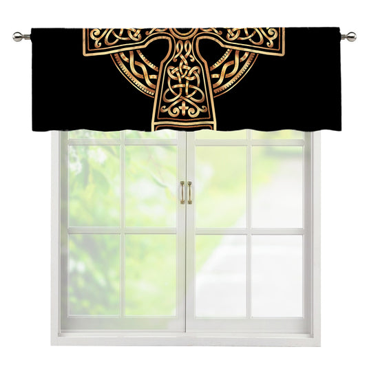 Gold Celtic Knot Cross Print Window Valance