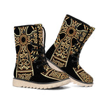 Gold Celtic Knot Cross Print Winter Boots