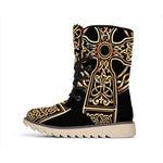 Gold Celtic Knot Cross Print Winter Boots