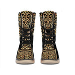 Gold Celtic Knot Cross Print Winter Boots
