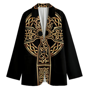 Gold Celtic Knot Cross Print Women's Blazer