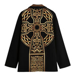 Gold Celtic Knot Cross Print Women's Cotton Blazer