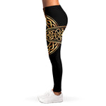 Gold Celtic Knot Cross Print Women's Leggings