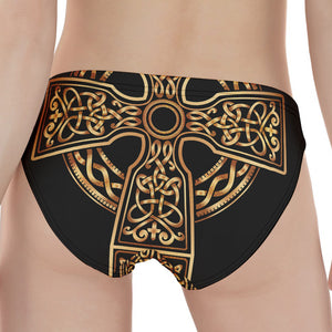 Gold Celtic Knot Cross Print Women's Panties