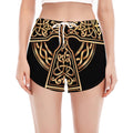 Gold Celtic Knot Cross Print Women's Split Running Shorts