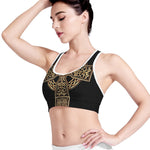 Gold Celtic Knot Cross Print Women's Sports Bra
