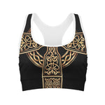 Gold Celtic Knot Cross Print Women's Sports Bra