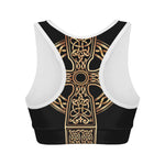 Gold Celtic Knot Cross Print Women's Sports Bra