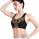 Gold Celtic Knot Cross Print Women's Sports Bra