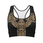 Gold Celtic Knot Cross Print Women's Sports Bra