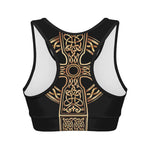 Gold Celtic Knot Cross Print Women's Sports Bra