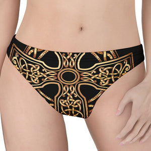 Gold Celtic Knot Cross Print Women's Thong