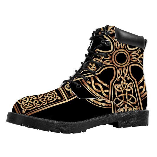 Gold Celtic Knot Cross Print Work Boots